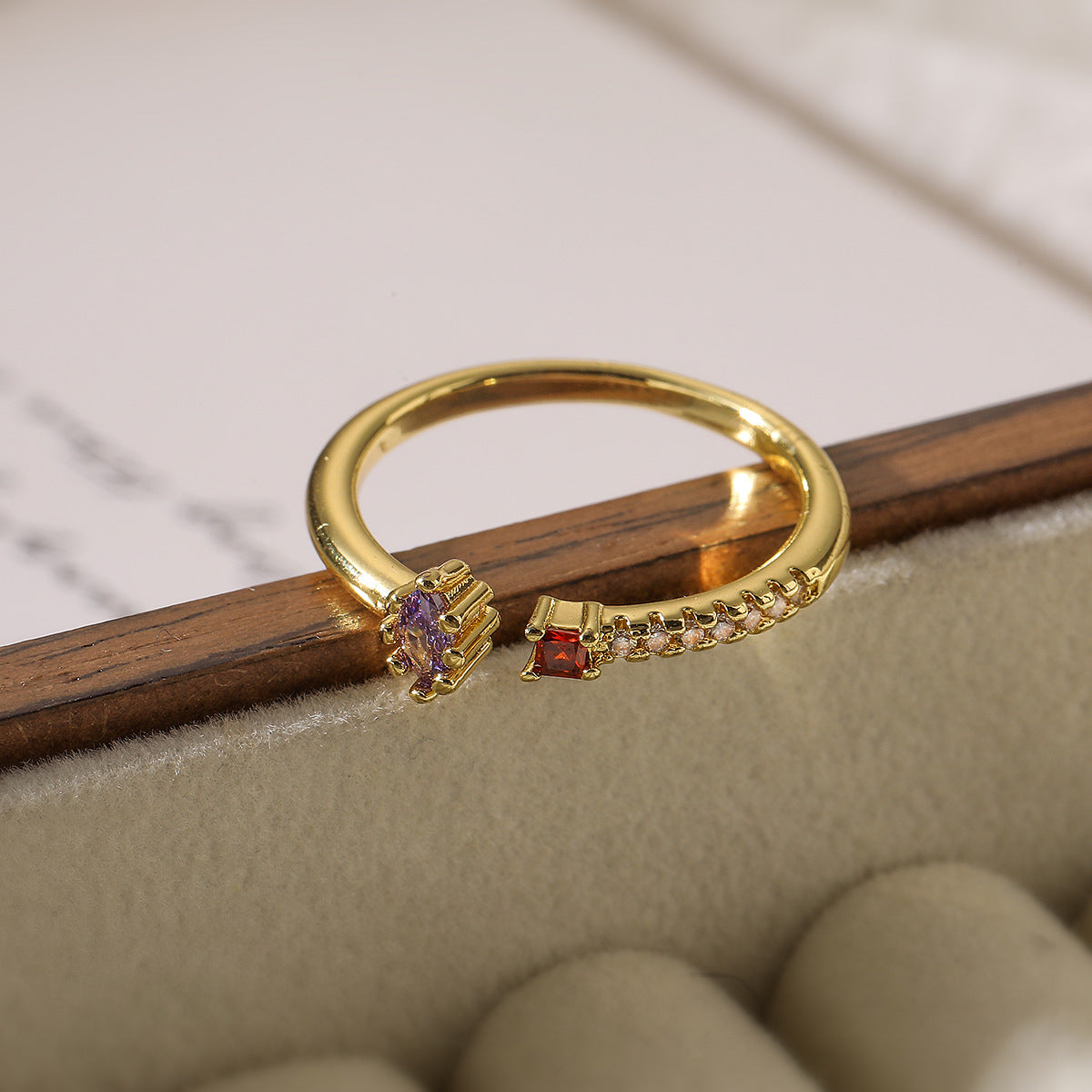 Minimalist Geometric Copper Ring for Women with Micro-Pave Zirconia Accents Adjustable Open Band