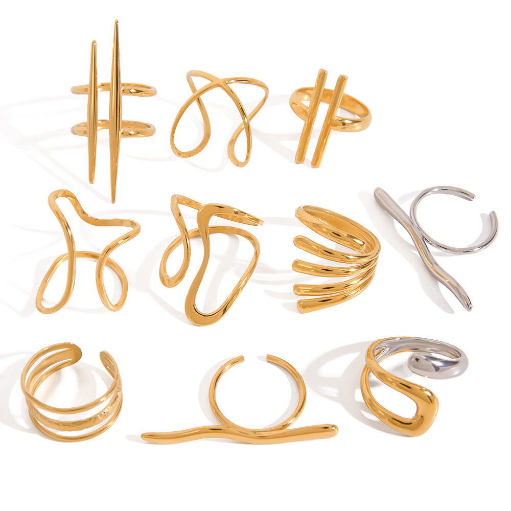 Anello aperto geometrico in acciaio inossidabile con finitura galvanizzata per uno stile minimalista moderno unisex