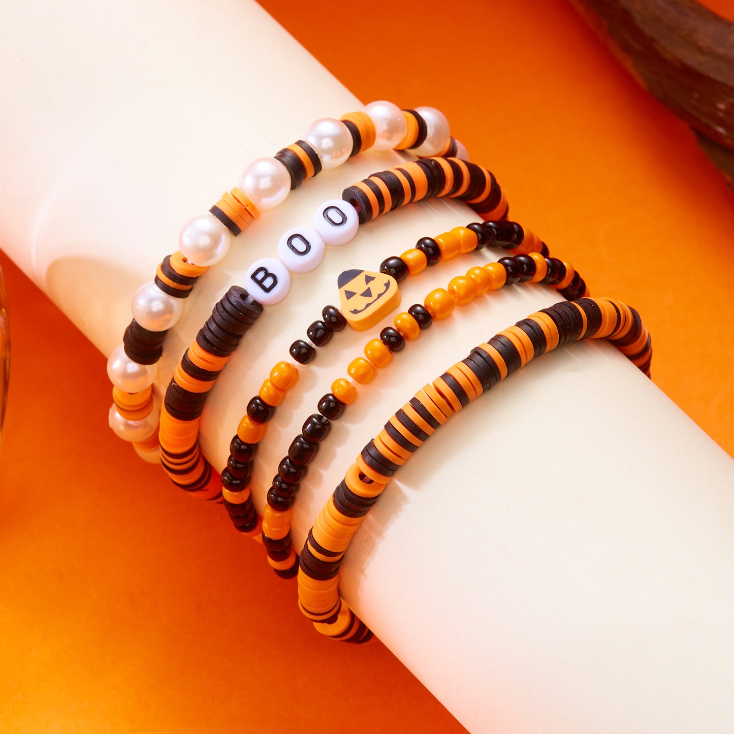 Cartoon Halloween Themed Handmade Alloy Bracelet with Pumpkin and Skull Charms for Women Geometric Letter Design