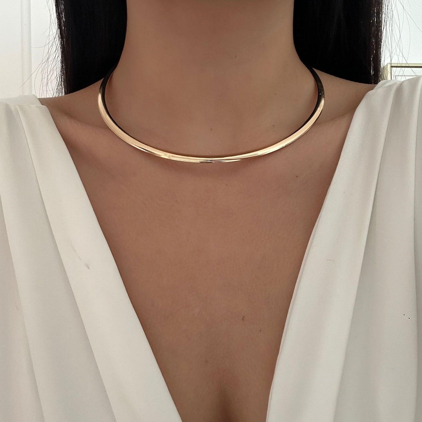 Collana girocollo da donna punk minimalista geometrica rotonda placcata in lega