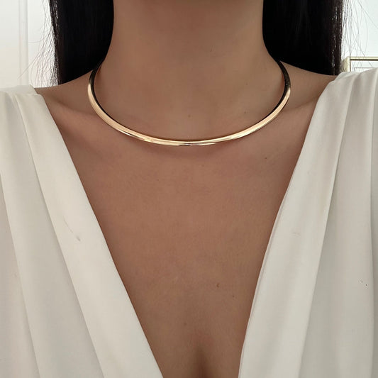 Punk Minimalist Geometric Round Plated Alloy Choker Necklace for Women