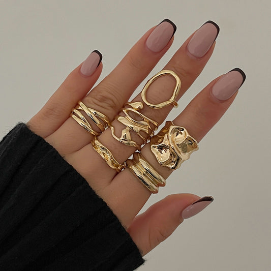 Minimalist Geometric Open Ring in Alloy with Liquid-Line Design and Plated Finish for Women