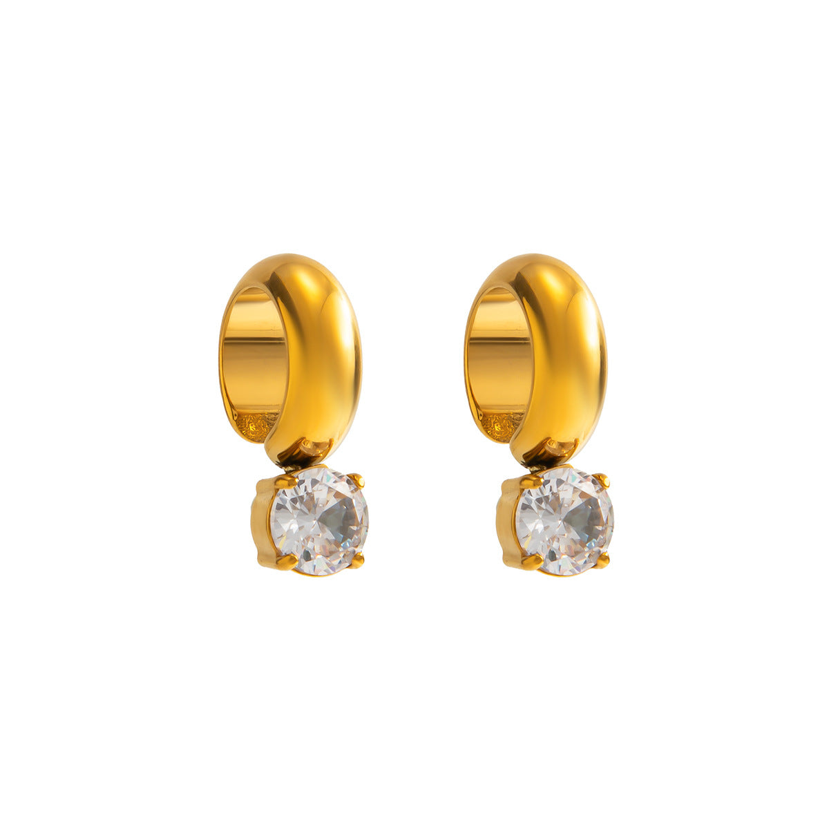 Elegant PVD Plated Stainless Steel Teardrop Rhinestone Geometric Earrings for Women