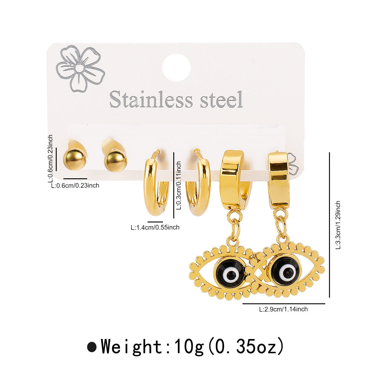 Pendientes de puño minimalistas de acero inoxidable con acabado de esmalte y diseño de ojo para mujer