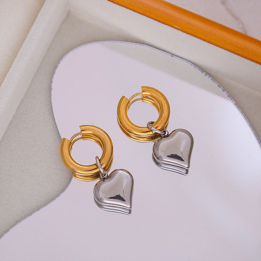Pendientes minimalistas de acero de titanio con gancho francés y colgante de corazón desmontable, joyería de lujo electrochapada para mujer