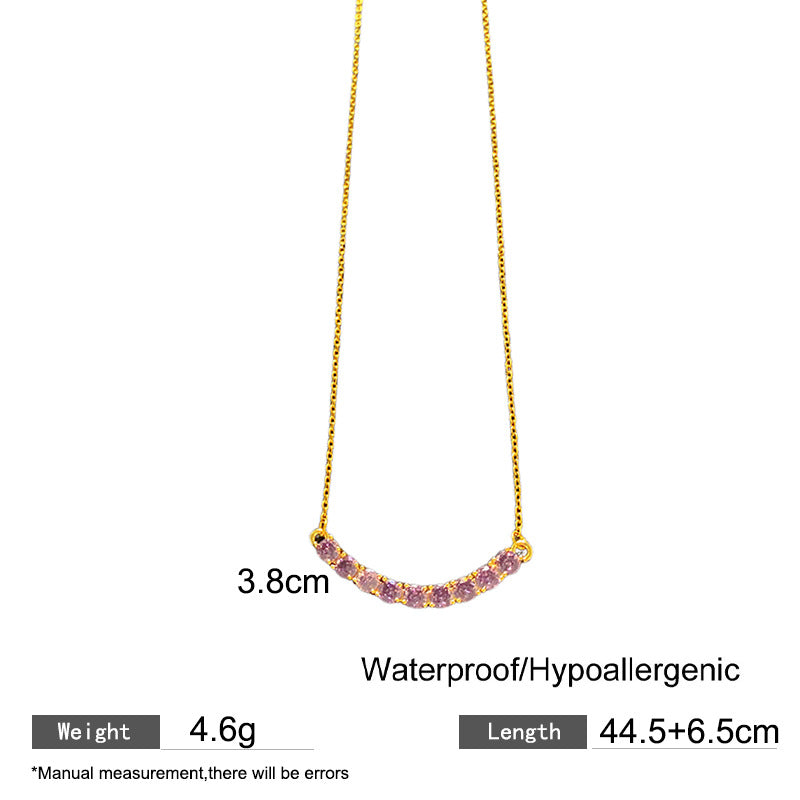 Minimalist Titanium Steel Plated Cubic Zirconia Inlay Geometric Smile Necklace for Unisex