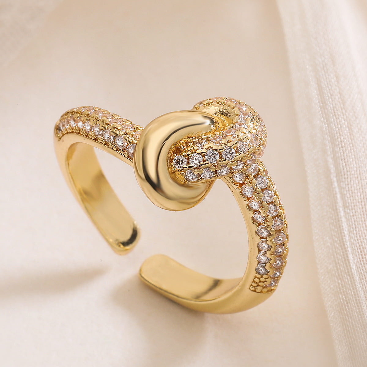Minimalist 18K Gold Plated Brass Geometric Micro-Inlaid Cubic Zirconia Irregular Open Ring for Women
