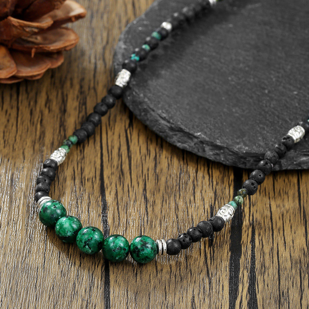 Bohemian Handmade Geometric Round Stone Turquoise Agate Ball Chain Necklace for Unisex