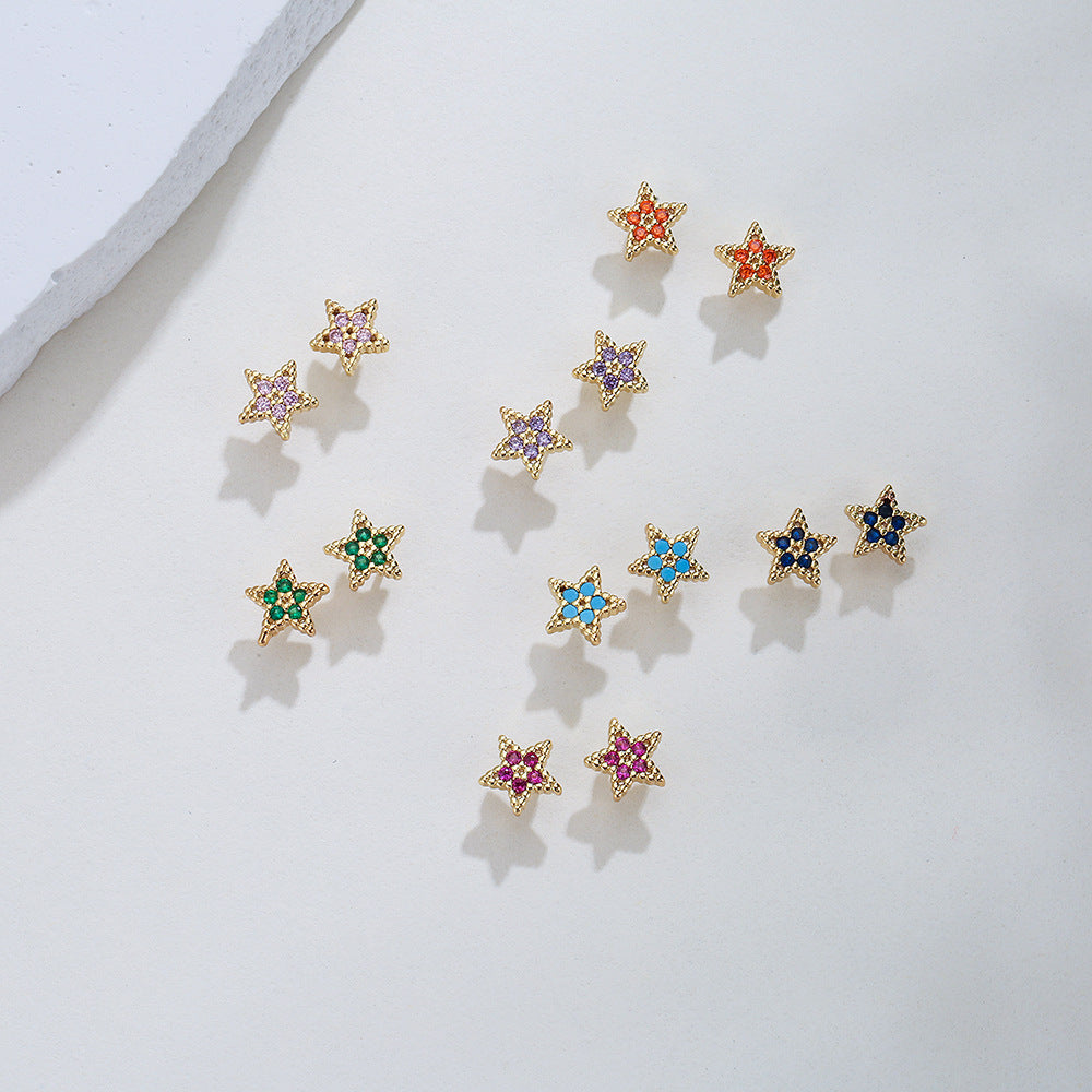 Orecchini a perno con stella geometrica, graziosi e freschi, da donna, in rame con placcatura in oro 18K e zirconia micro-incastonata