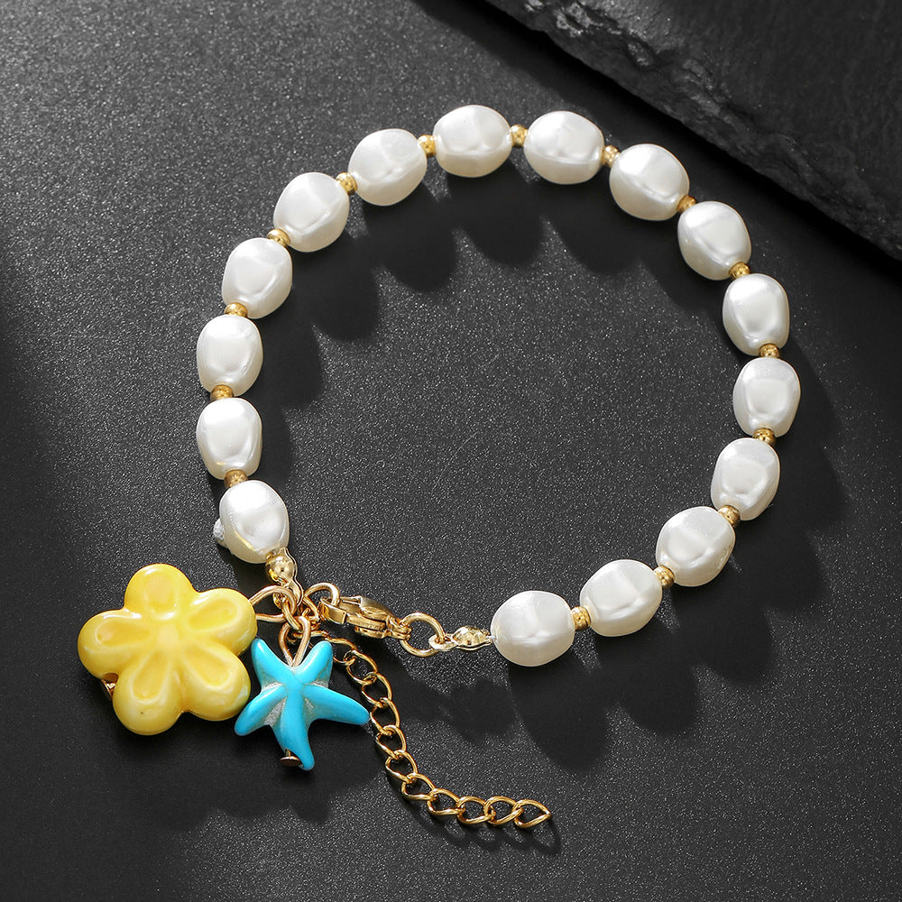 Sweet Geometric Turquoise Ceramic Imitation Pearl Bracelet for Unisex
