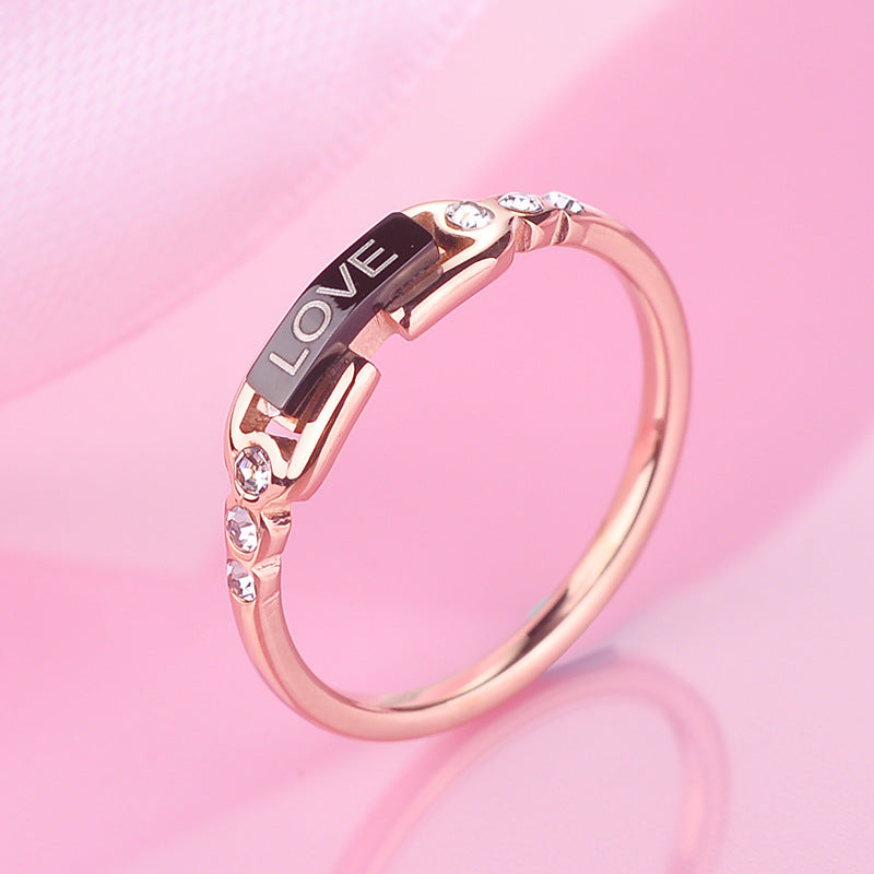 Geometric Titanium Steel Ring for Women with 18K Rose Gold Plating, Hypoallergenic Fashion Jewelry