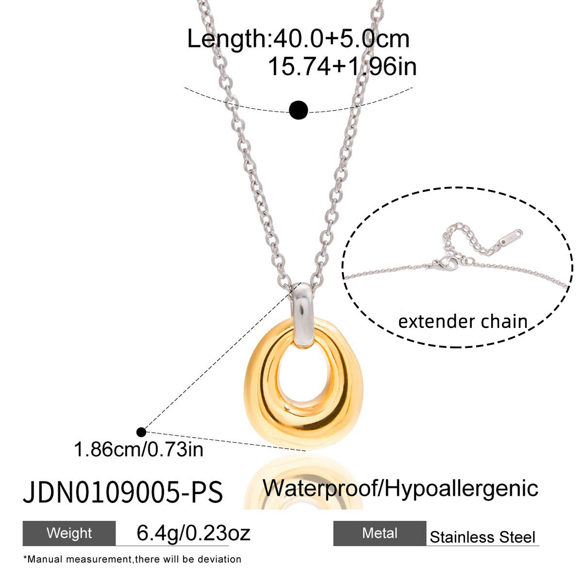 Collana con ciondolo a cuore minimalista in acciaio al titanio con set di orecchini a cerchio in acciaio inossidabile galvanizzato per donna
