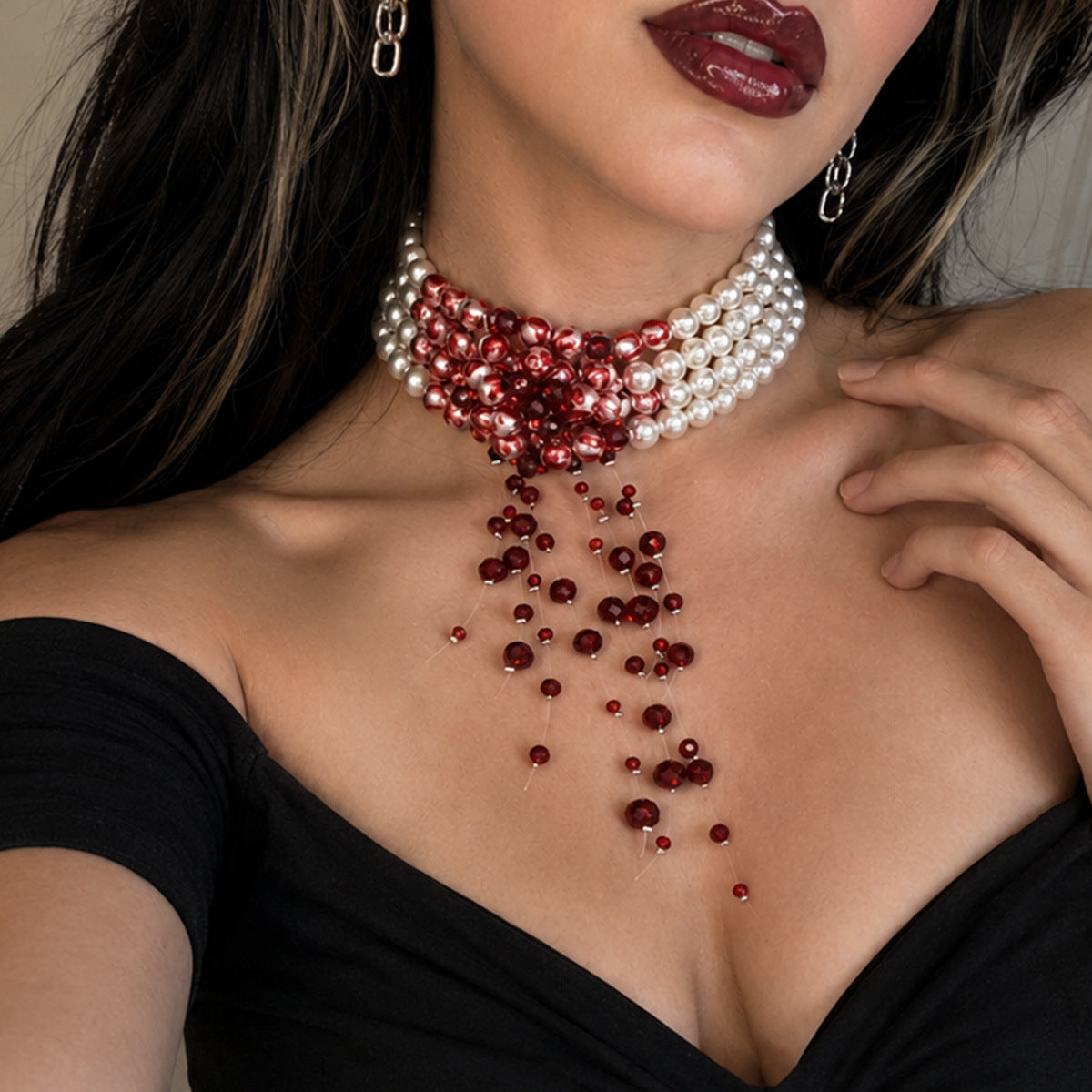 Gothic Geometric Acrylic Bead Tassel Choker Necklace for Women