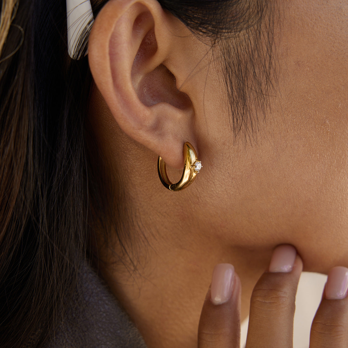 Orecchini a Cerchio Geometrici in Acciaio Inossidabile con Strass, Placcati per Donna, Gioielli di Lusso Minimalisti alla Moda