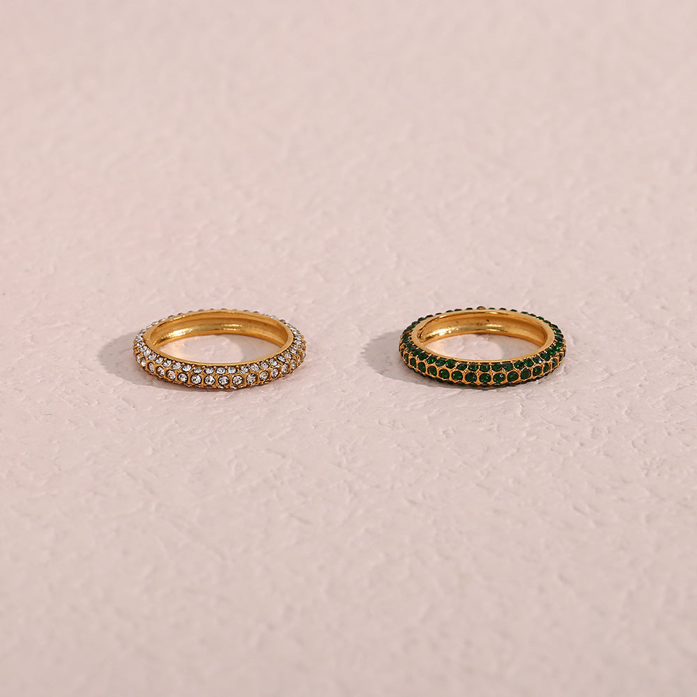 Anillo minimalista geométrico de acero inoxidable para mujer con acabado chapado e incrustaciones de circonitas completas