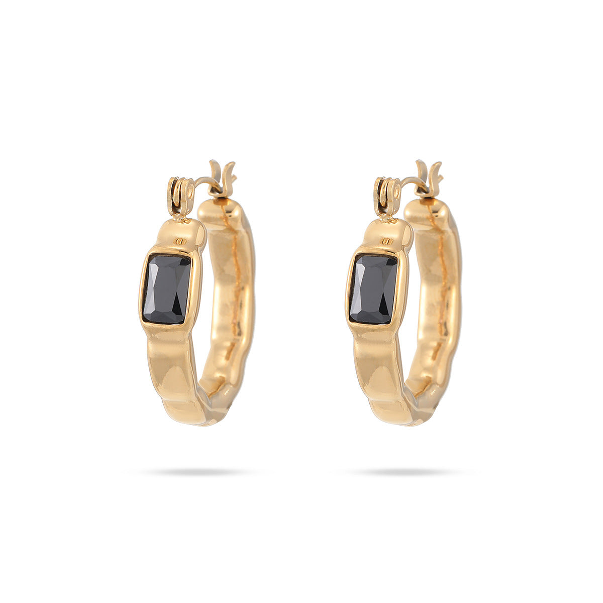 Orecchini da donna in titanio a forma quadrata, minimalisti, con intarsio in zircone colorato e finitura placcata