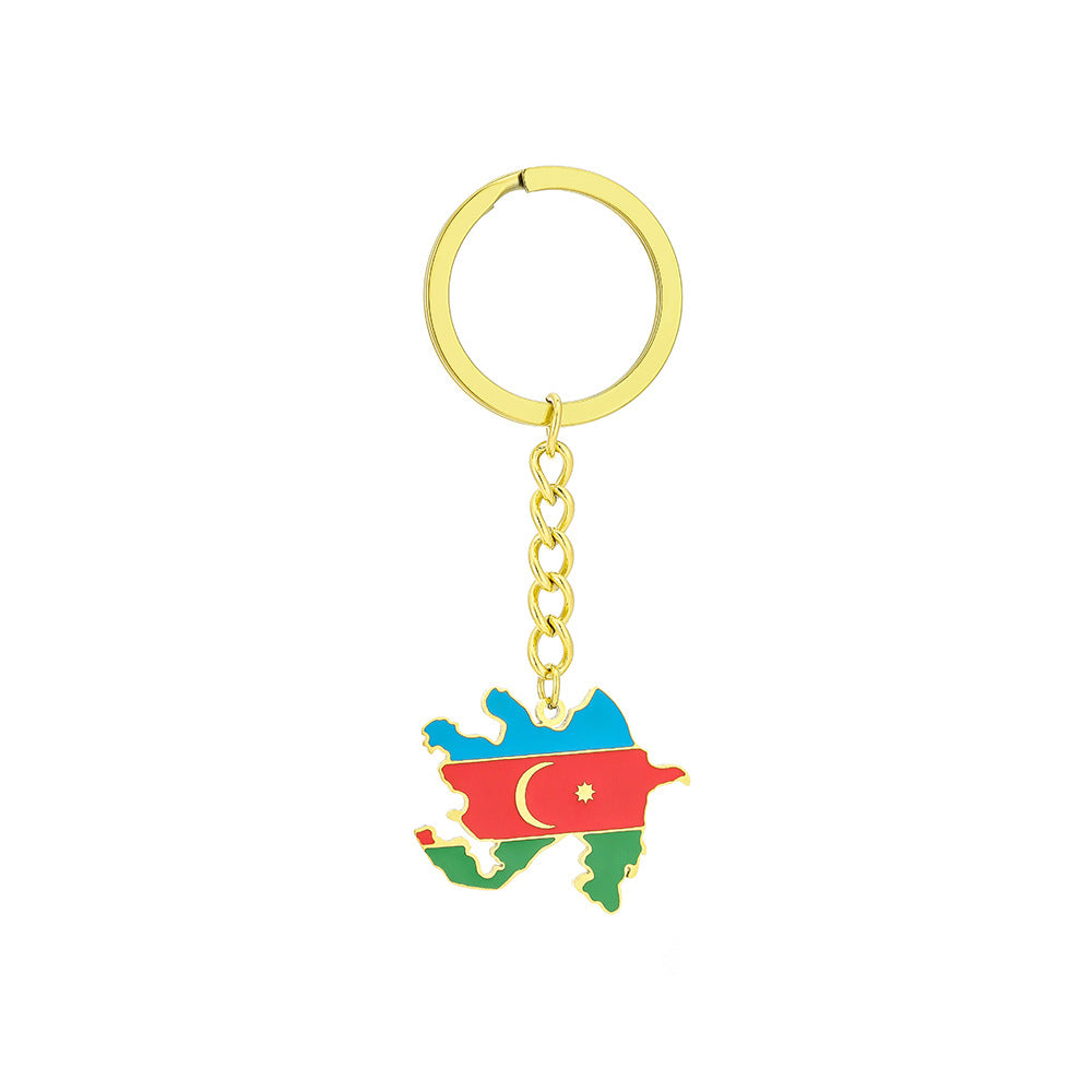 Llavero Colgante Vintage con Mapa y Bandera Étnica de Azerbaiyán en Acero de Titanio, Accesorio Unisex