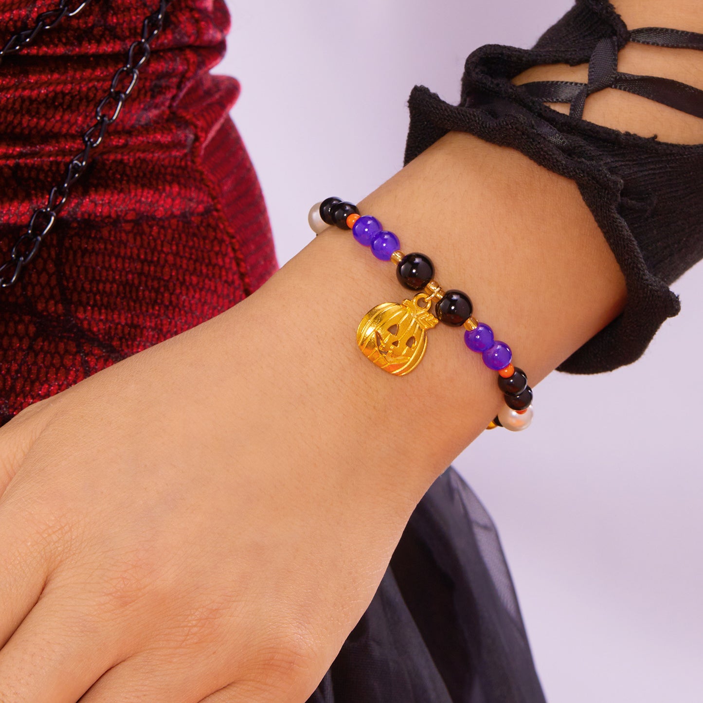 Pulsera con abalorios de araña y calabaza de Halloween gótica oscura para mujer, diseño geométrico de aleación, joyería hecha a mano