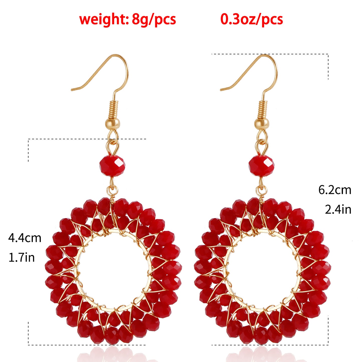 Pendientes de aro tejidos de cristal coloridos para mujer con forma geométrica y acabado galvanizado