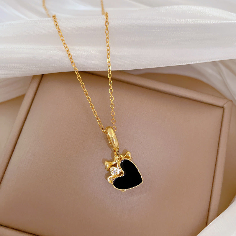 Luxury Heart-Shaped Stainless Steel Necklace with Dog Paw Pendant and Rhinestone Inlay for Women