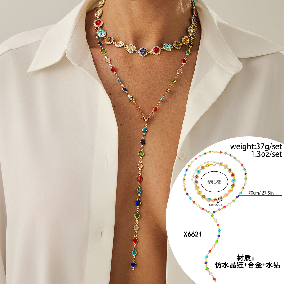 Ins Style Cross Pendant Necklace with Rhinestone Inlay in Zinc Alloy on Plastic Resin Chain for Women
