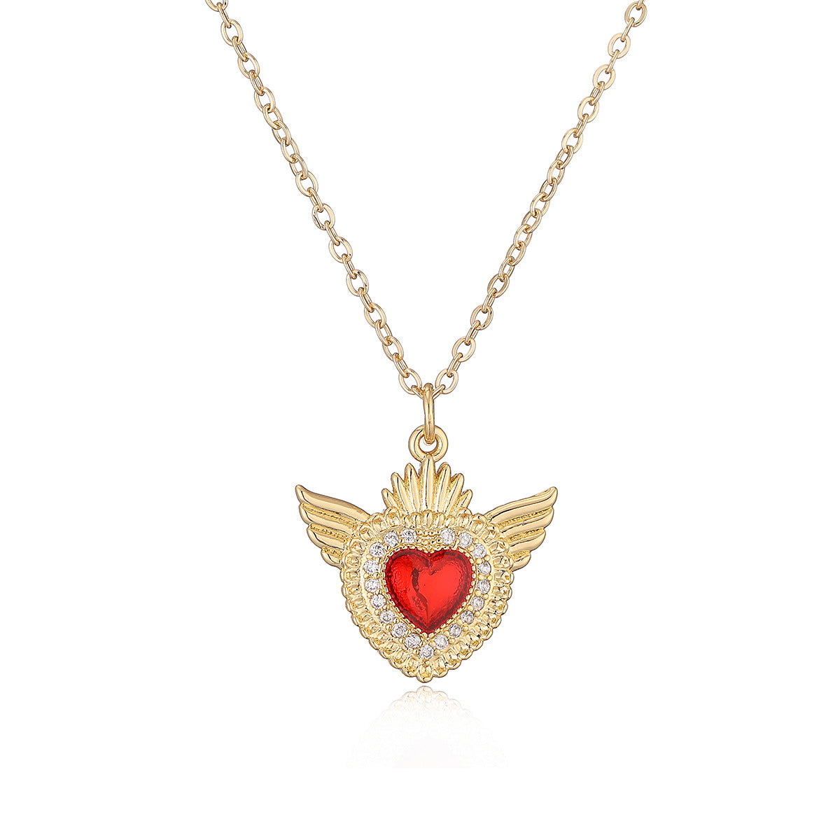 Collana Pendente da Donna Minimalista, Geometrica Irregolare, in Rame, Placcata Oro Vero, con Ciondolo a Cuore in Zircone