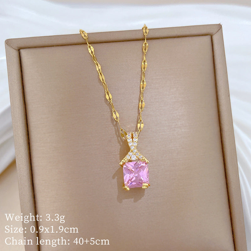 Sweet Geometric Moon Rhinestone Plated Titanium Steel Necklace for Women