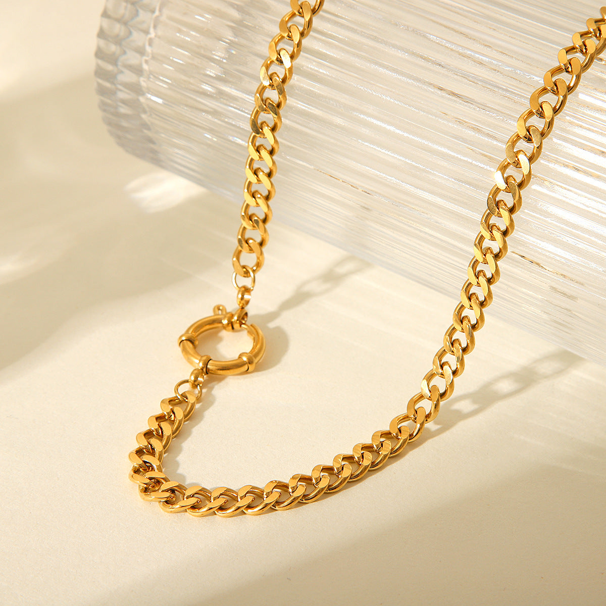 Ins Style Hip Hop Geometric Cuban Chain Necklace in Stainless Steel with 18K Gold Plating for Women