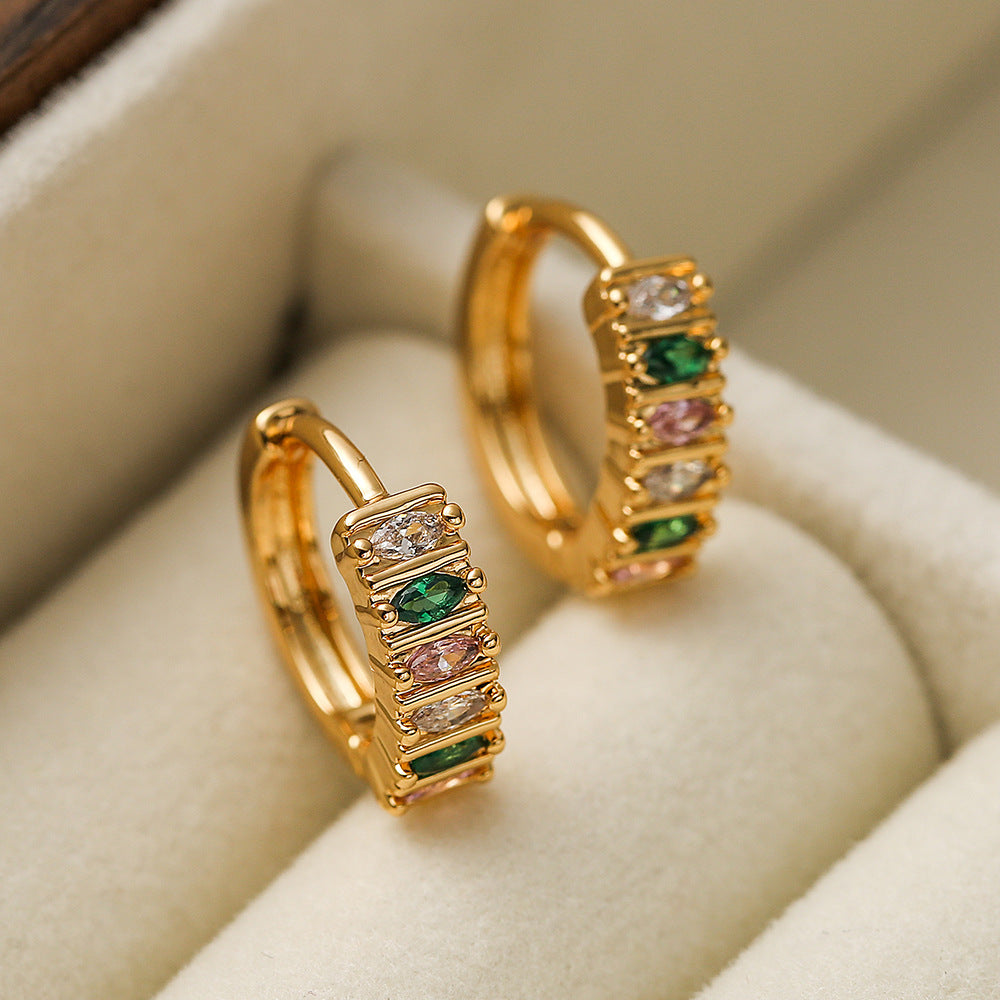 Fashionable Geometric Copper Earrings with Real Gold Plating and Zircon Inlay for Women