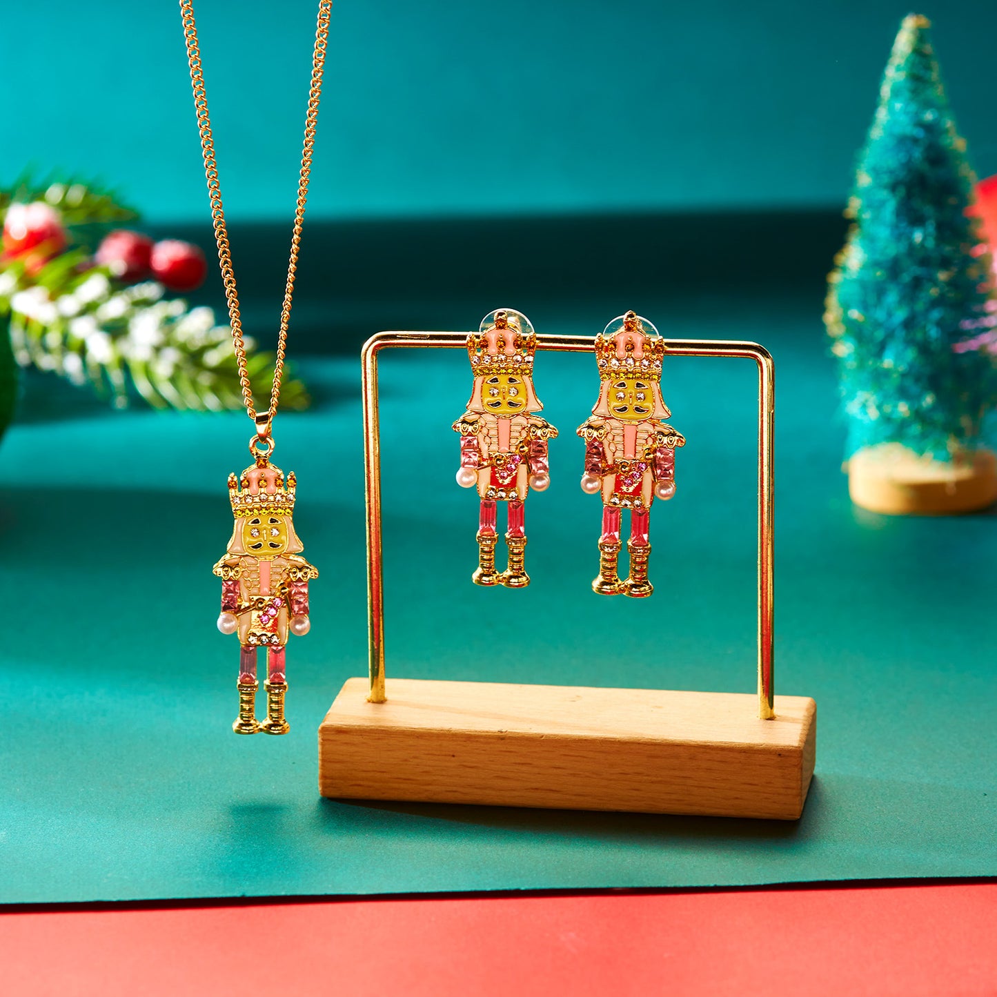 Pendientes con diseño de Soldado Cascanueces vintage para mujer en aleación con acabado esmaltado e incrustaciones de pedrería