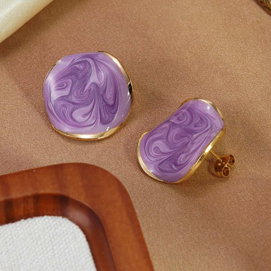 Sweet Irregular Round Drip Oil Stainless Steel Earrings