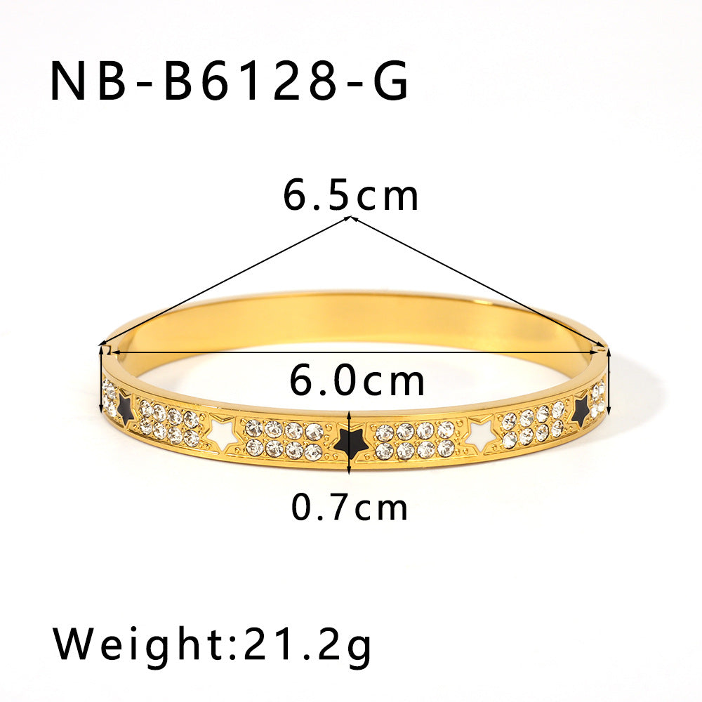 Ins Style Stainless Steel Waterproof Bracelet with Zircon Inlay White Abalone Shell and 18K Gold Plated Finish