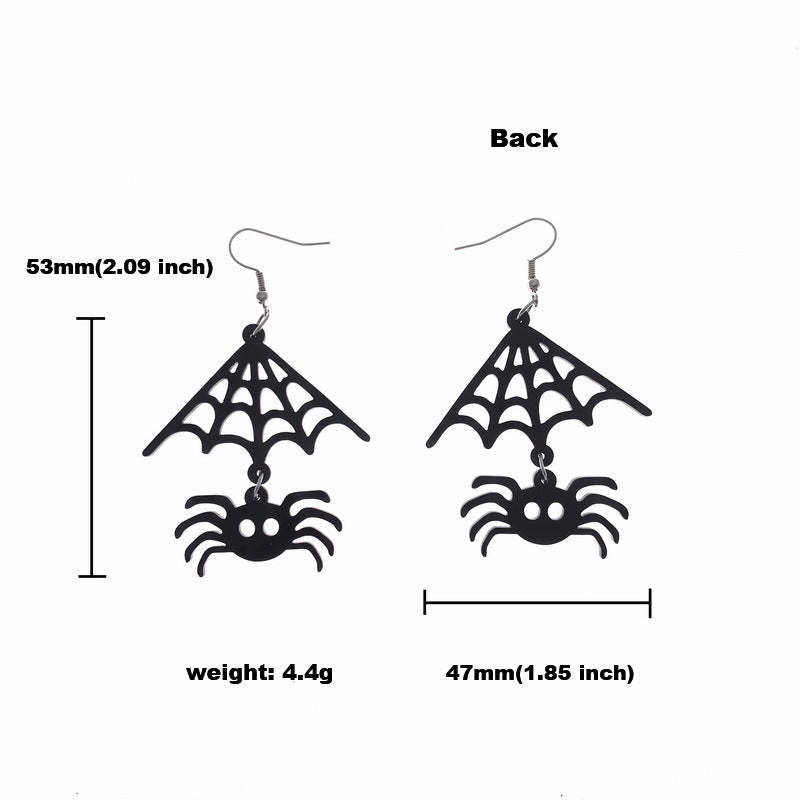 Orecchini da donna ragnatela acrilica a tema Halloween e ragno grande con forma di insetto