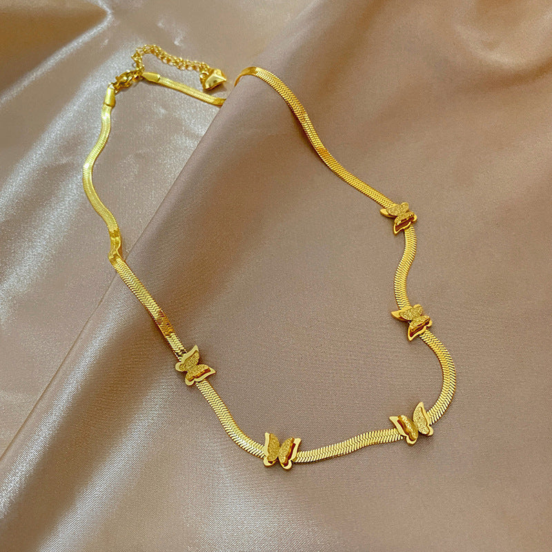 Gold Plated Titanium Steel Butterfly Necklace Unisex
