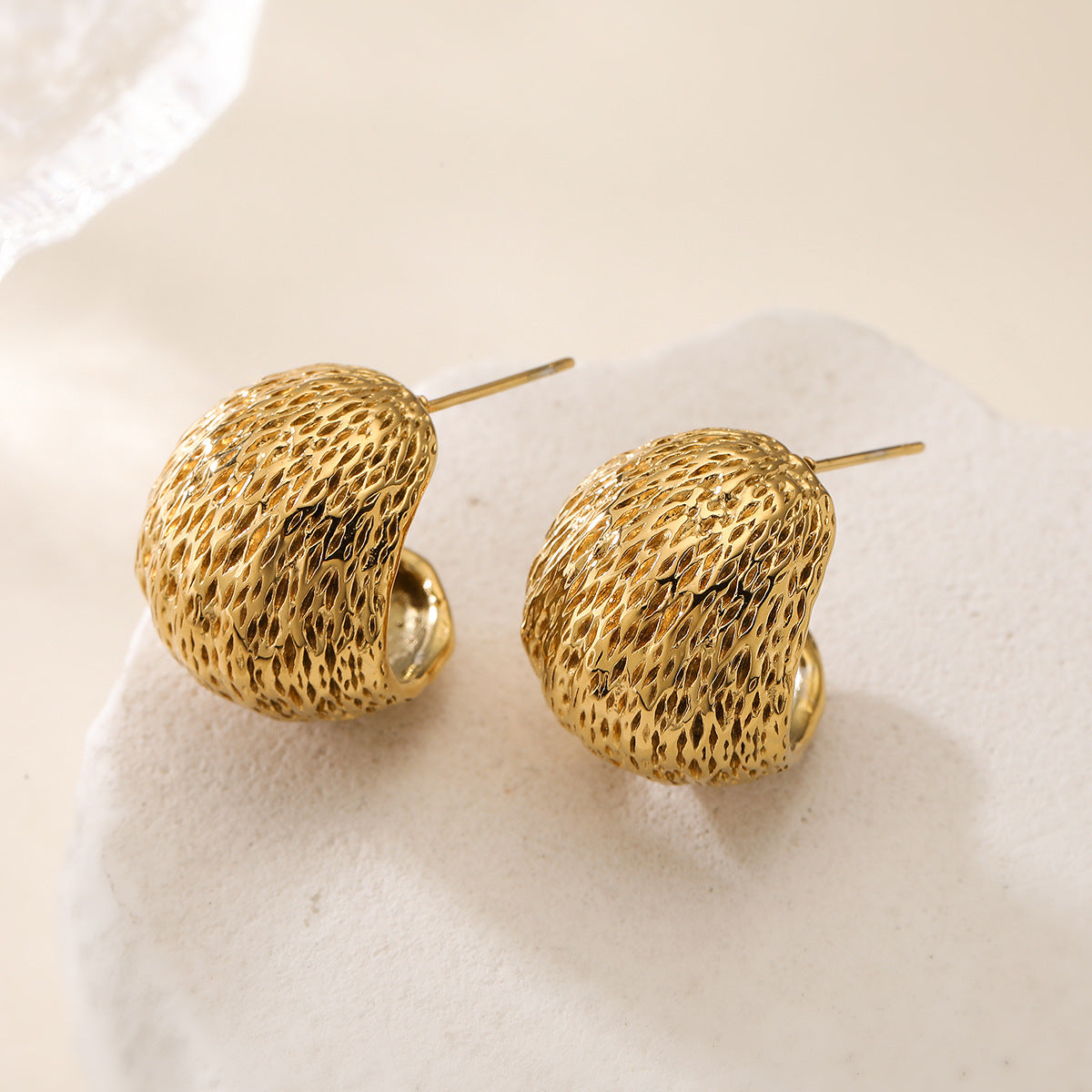 18K Gold Plated Geometric Stainless Steel C-Shape Stud Earrings for Women