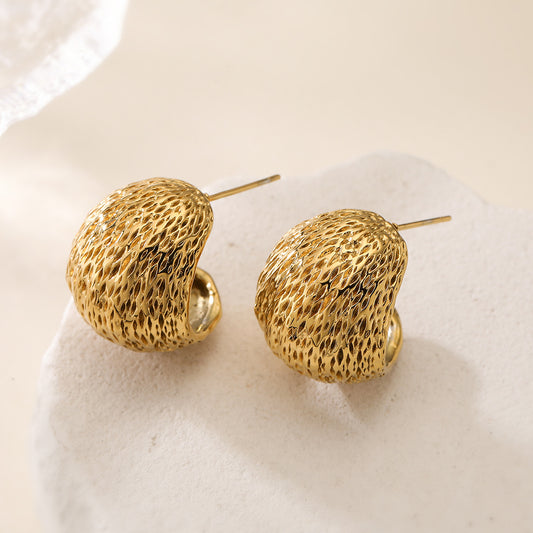 18K Gold Plated Geometric Stainless Steel C-Shape Stud Earrings for Women