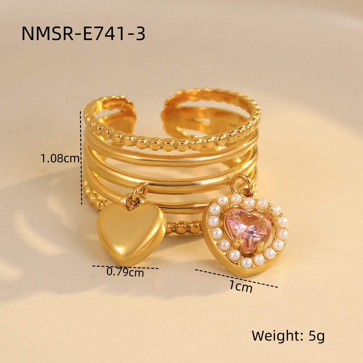 Anello alla Moda in Acciaio Inossidabile con Motivo Geometrico, Placcato Oro 18K per Donna, Design Regolabile con Fascia Aperta