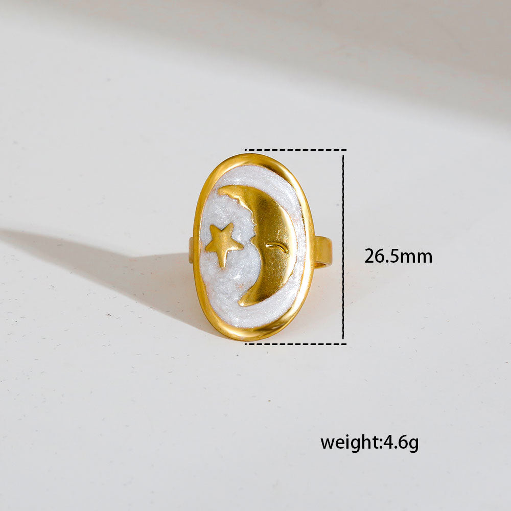 Anello aperto da donna in acciaio inossidabile con placcatura in oro, design geometrico a forma di cuore e ottagramma, stile moda pendolare