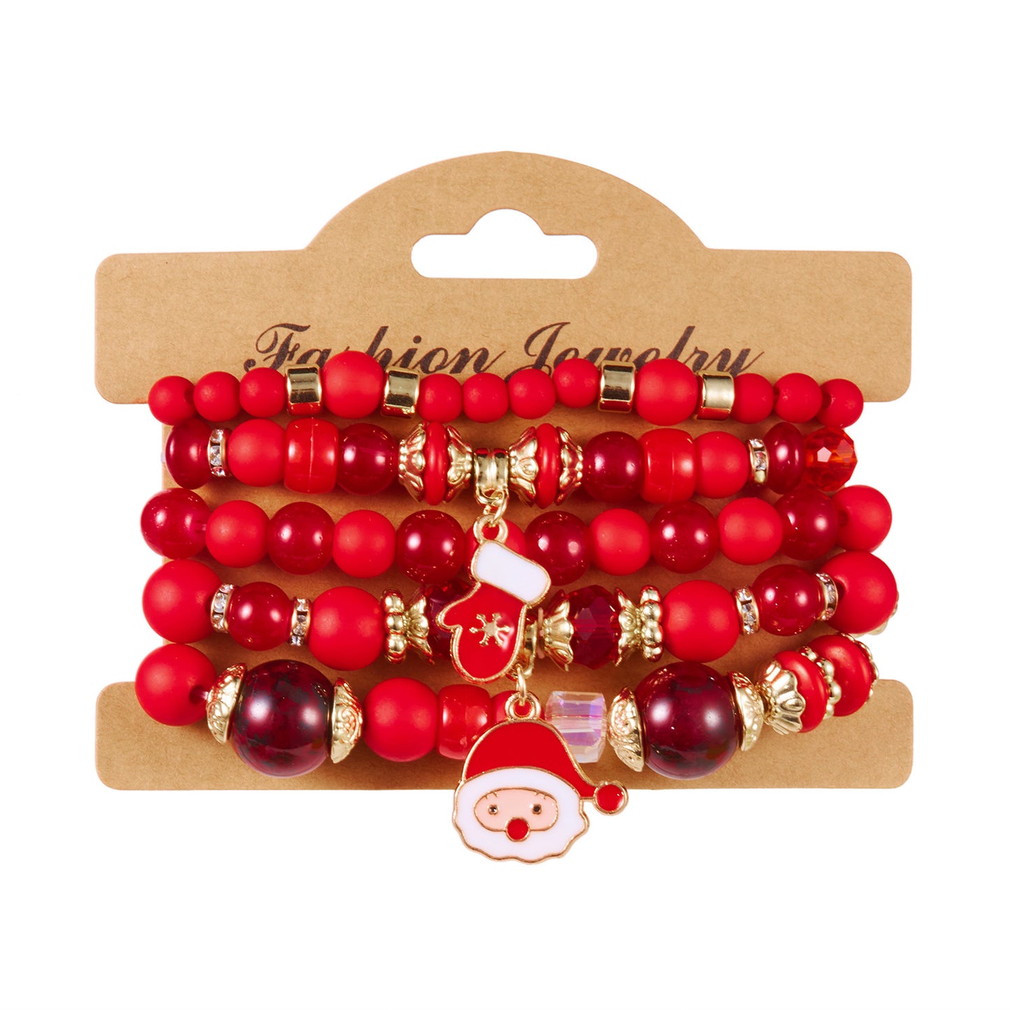 Set di braccialetti elastici da donna a tema natalizio alla moda con perline di Babbo Natale e renne in acrilico in lega