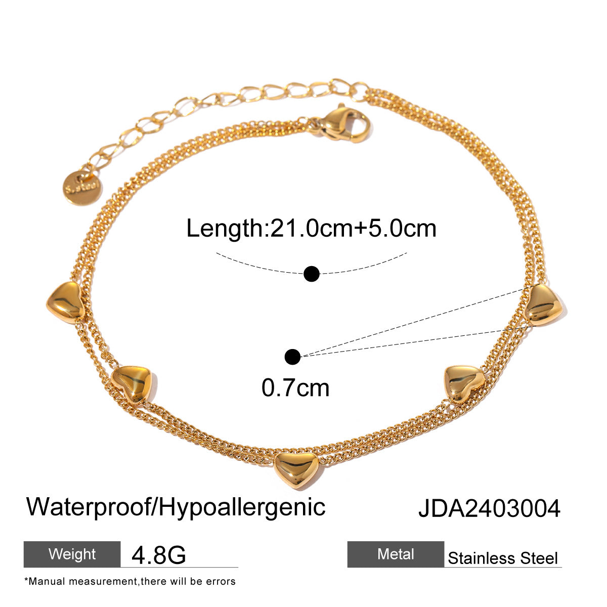 Minimalist Heart-Shaped Stainless Steel Anklet with Double-Layer Design for Women