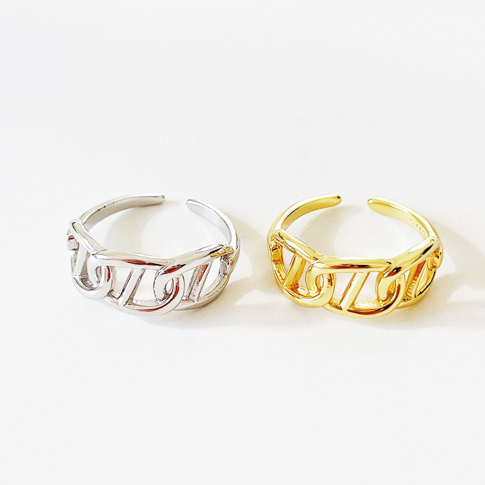 Minimalist Sweet 925 Sterling Silver Gold Plated Letter Open Ring for Women