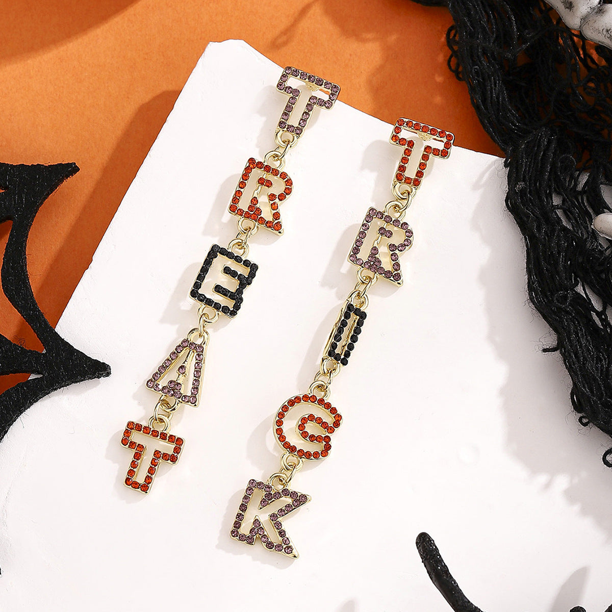 Orecchini alla moda a forma di lettera per Halloween in lega con finitura placcata da donna
