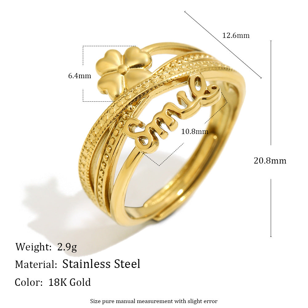 Anello da donna minimalista con lettera a cuore in oro 18 carati placcato in acciaio inossidabile a forma di linea floreale