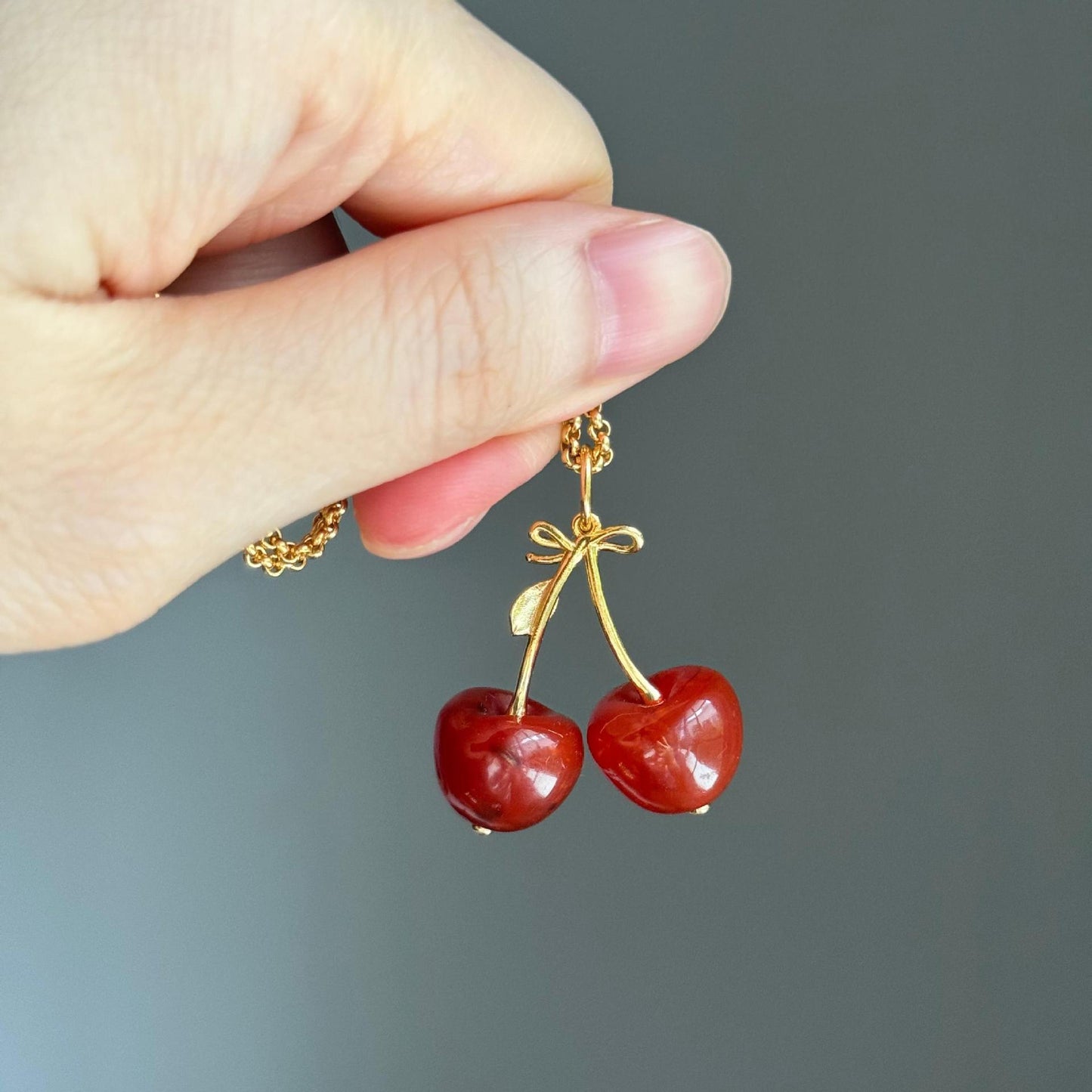 Sweet Fruit Charm Bar Titanium Steel Plated Necklace for Women