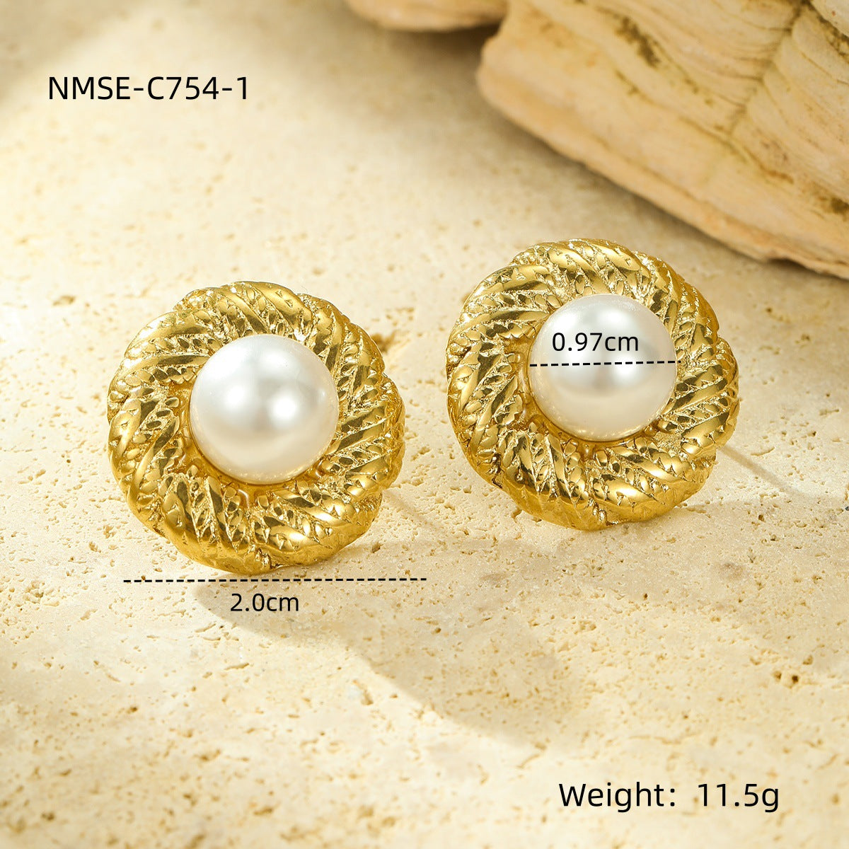 Vintage Geometric Stainless Steel Stud Earrings with Pearl Inlay for Women