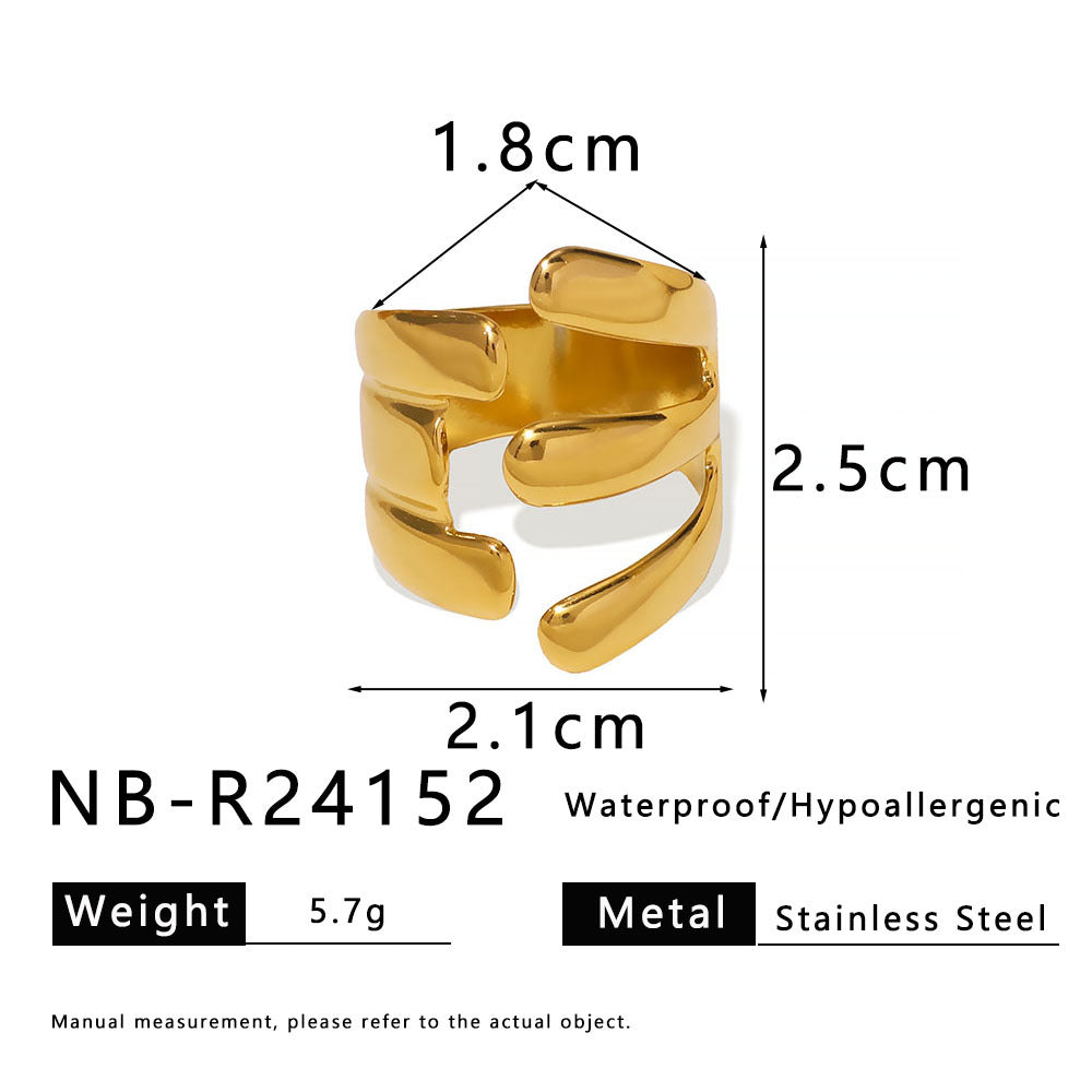 Anello geometrico asimmetrico in acciaio inossidabile placcato oro 18 carati per uomo e donna