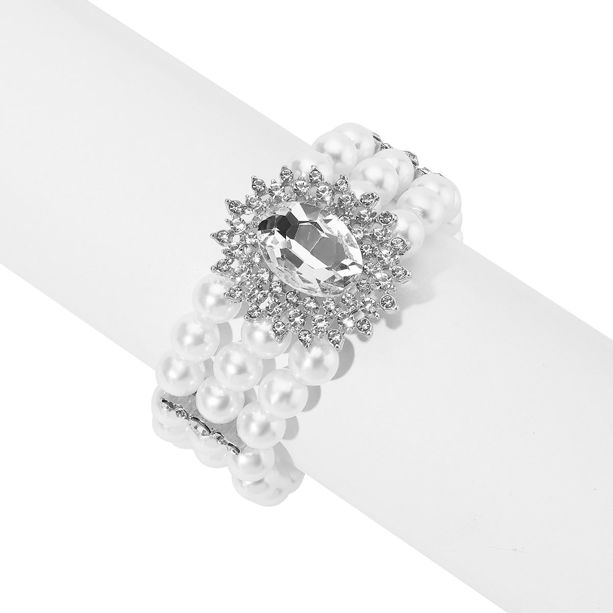 Sweet-Edgy Geometric Pearl and Rhinestone Bracelet with Handcrafted Detailing for Women