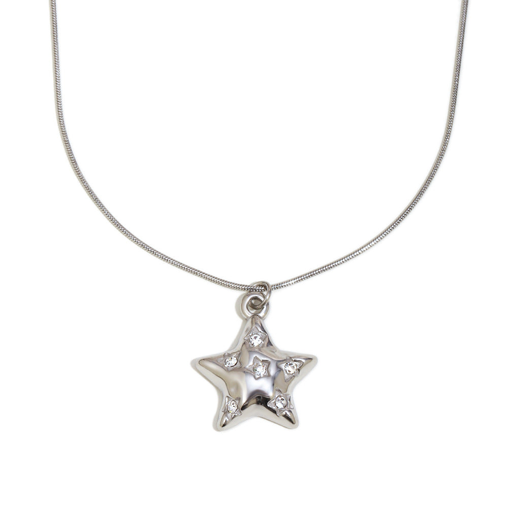 Luxury Minimalist Star-Shaped Stainless Steel Necklace with 18K Gold Plating and Rhinestone Accents
