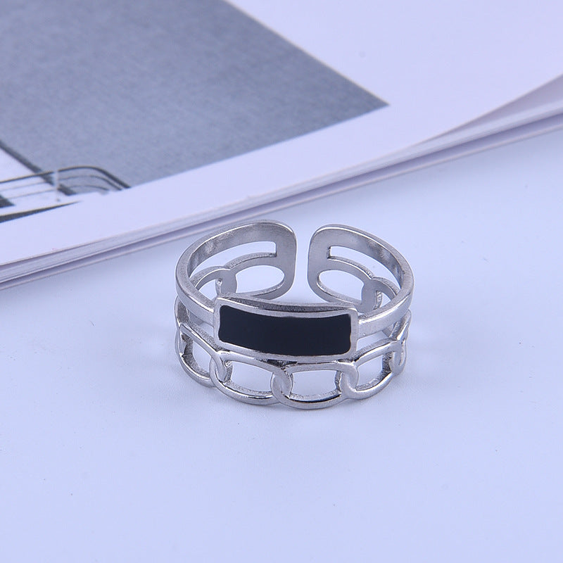 Anillo Vintage Geométrico de Acero Inoxidable con Baño de Oro de 18K para Mujer, Banda Abierta Ajustable de Acero de Titanio