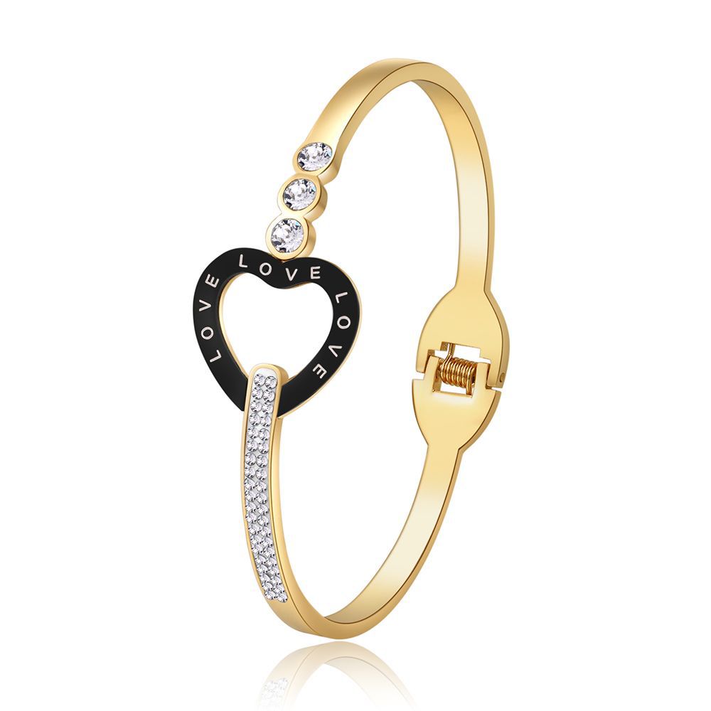 Hollow Rhinestone Drip Oil Heart Geometric Titanium Steel Bracelet Unisex